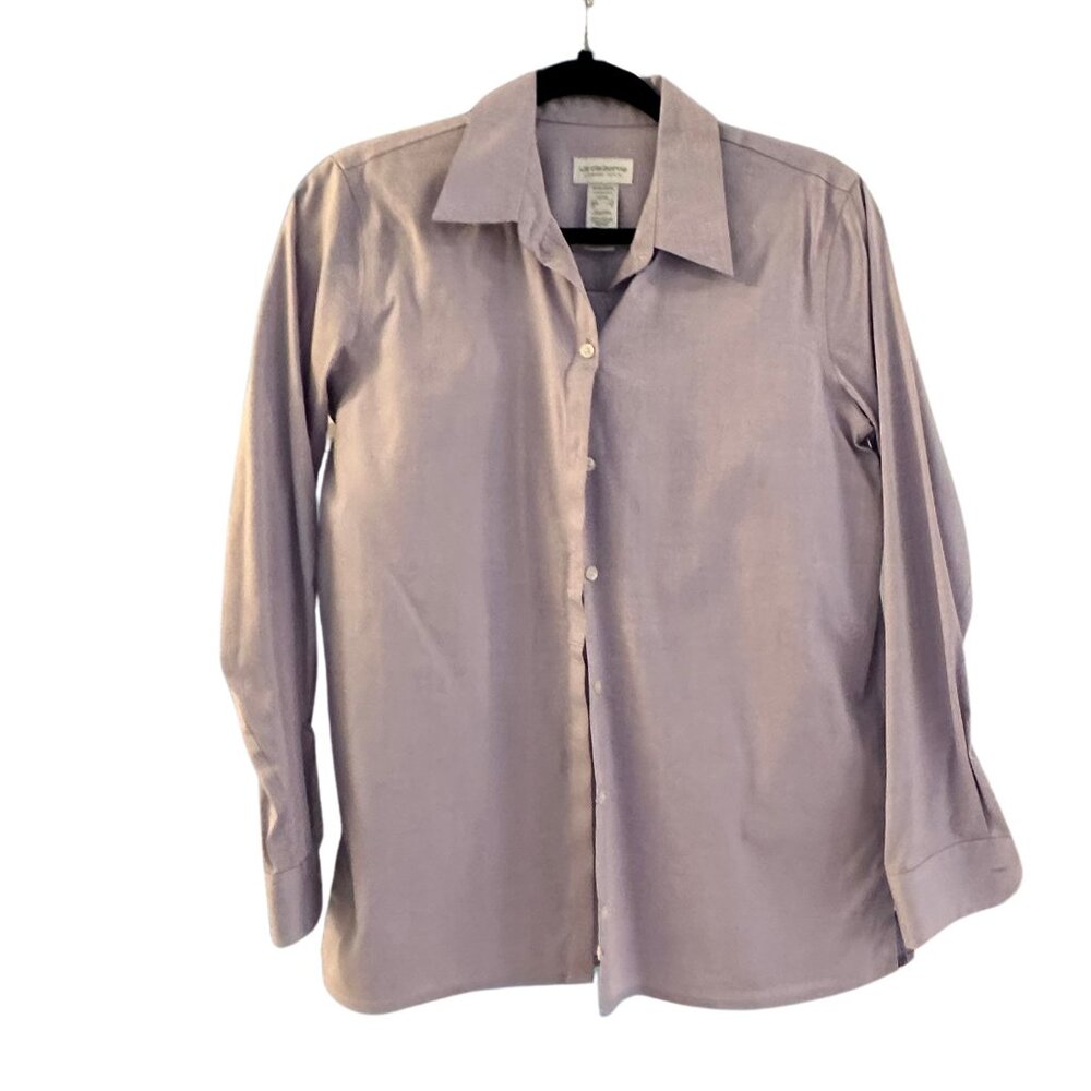 Liz Claiborne Lizsport Non-Iron Lavender Button Down Shirt Size SP (Small Petite